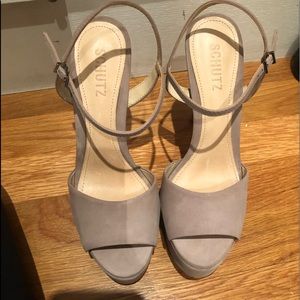 nude suede shutz platform heels